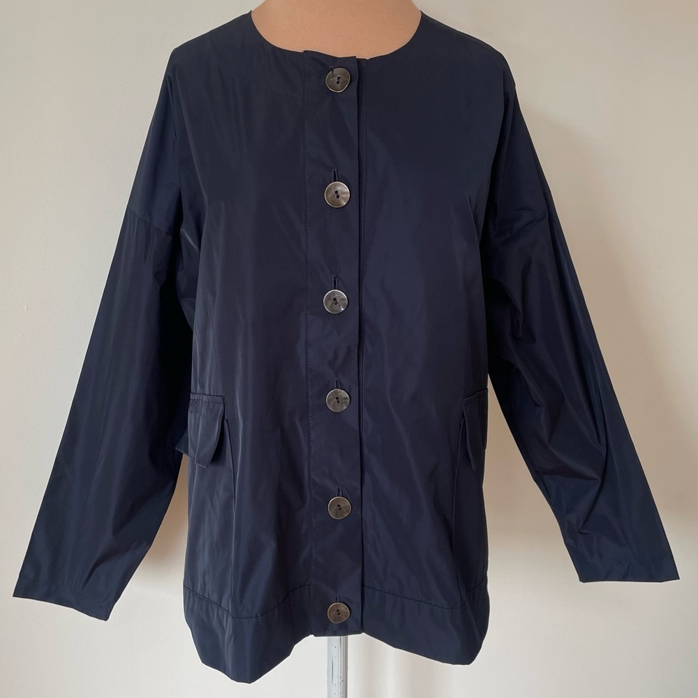PLANET by Lauren G Lagenlook Nylon Drawstring Back Button Front Jacket EUC 1/S